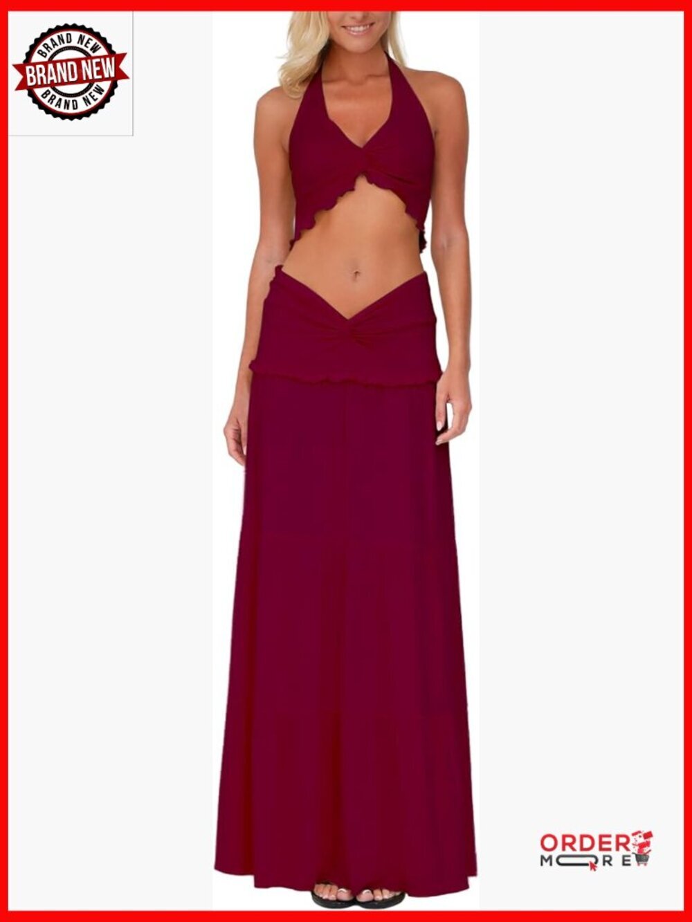 Sleeveless Twist Crop Top & Bodycon Skirt Set Y2K Going Out Outfit